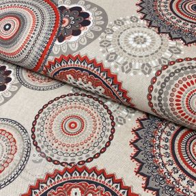 Dekostoff Linenlook Geometric mandala red