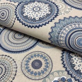 Dekostoff Linenlook Geometric mandala blue