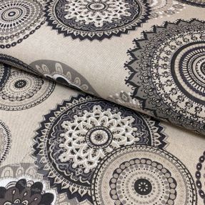 Dekostoff Linenlook Geometric mandala anthracite