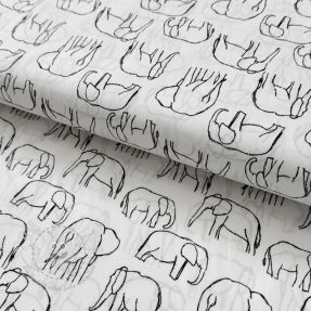 Baumwollstoff Elephants line Art Snoozy white