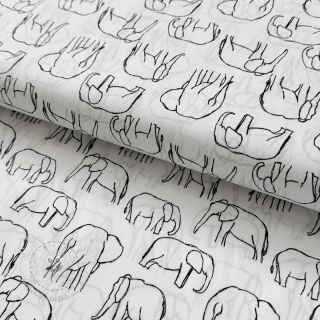 Baumwollstoff Elephants line Art Snoozy white