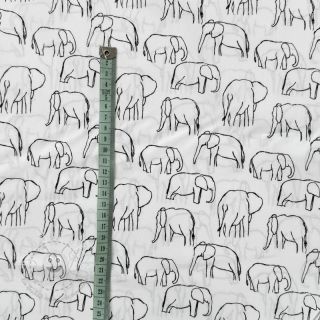 Baumwollstoff Elephants line Art Snoozy white