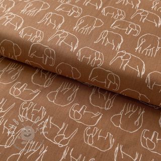 Baumwollstoff Elephants line Art Snoozy brick