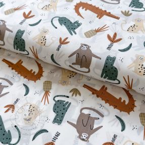 Baumwollstoff Jungle animals Snoozy brick