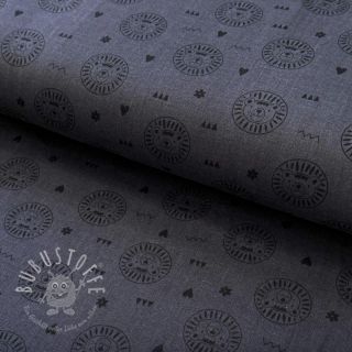 Double gauze/musselin glatt Lion heads dark grey