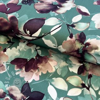 Viskosestoff Twill water painted floral green digital print