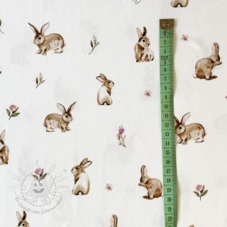 Jersey Rabbits and flowers white digital print