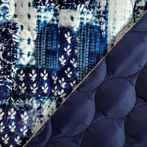 Steppstoffe VELVET Patchwork navy digital print