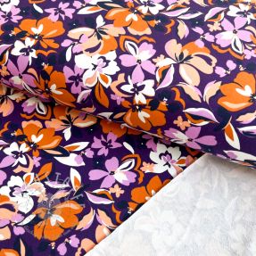 Sweatstoff Bright flowers design purple ochre