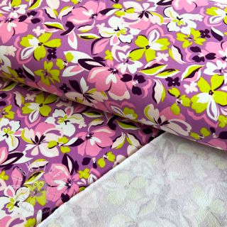 Sweatstoff Bright flowers design pink lime