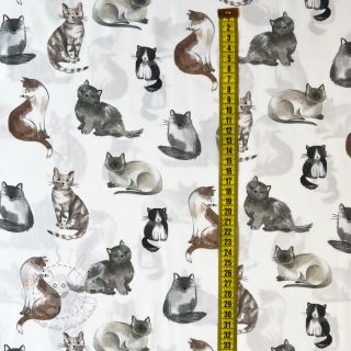 Baumwollstoff Cats white digital print