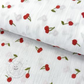 Double gauze/musselin EMBROIDERY Cherries white