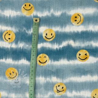 Double gauze/musselin Happy faces jeans digital print