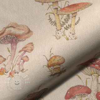 Dekostoff Linenlook premium Mushroom Hand Drawn digital print