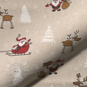 Dekostoff Linenlook Santa Reindeer Sleigh