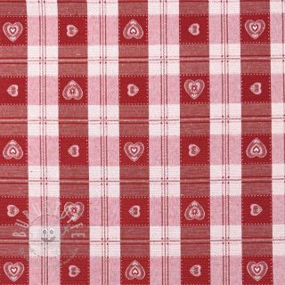 Dekostoff jacquard DOUBLE FACE Landhaus Heart Check dark red