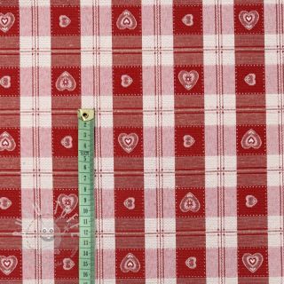 Dekostoff jacquard DOUBLE FACE Landhaus Heart Check dark red