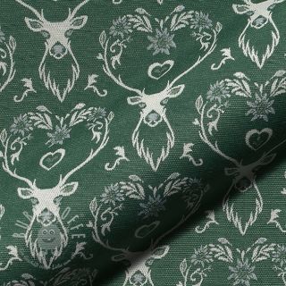 Dekostoff jacquard DOUBLE FACE Landhaus Deer Heart forest green