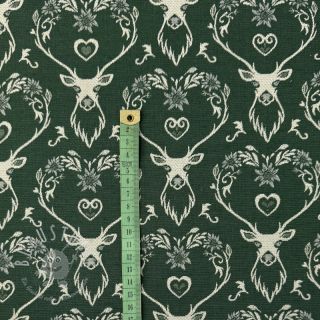 Dekostoff jacquard DOUBLE FACE Landhaus Deer Heart forest green