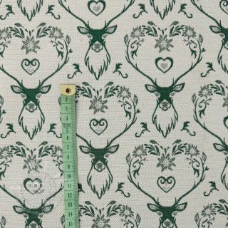 Dekostoff jacquard DOUBLE FACE Landhaus Deer Heart forest green