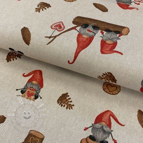 Dekostoff Linenlook Tomte hand drawn