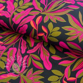 Baumwollstoff SATIN NERIDA HANSEN Lush leaves jet black digital print