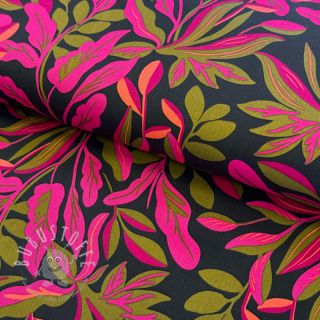 Baumwollstoff SATIN NERIDA HANSEN Lush leaves jet black digital print