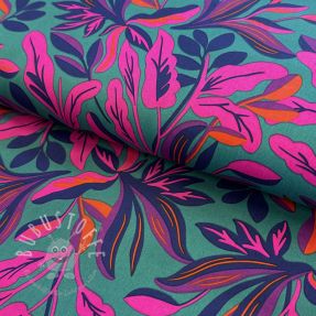 Baumwollstoff SATIN NERIDA HANSEN Lush leaves petrol digital print