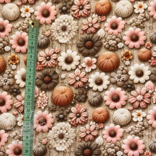 Jersey 3D Knitted Flowers design A digital print